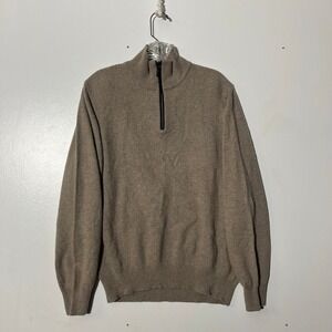 Filippo Riberti Quarter Zip Brown Wool Cashmere Pullover Sweater Men's‎ Size XL